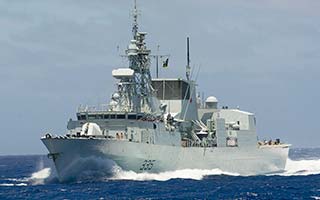 A Canadian navy ship with the RAMSES system installed including Marway's PDU.