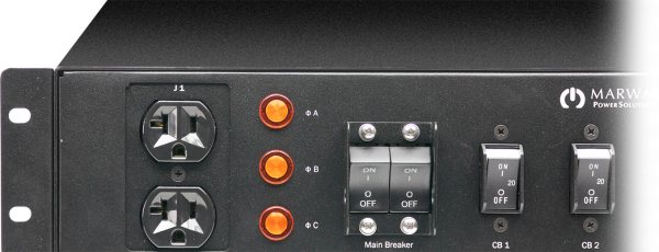 A cropped photo of the Optima 532 2U industrial PDU control panel.