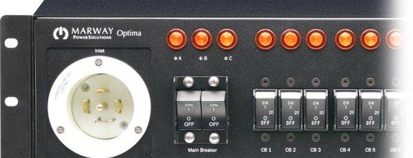 The front panel of one of Marway's Optima 833 3-phase PDUs.
