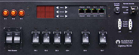 A photo of a variety of circuit control options on a PDU.