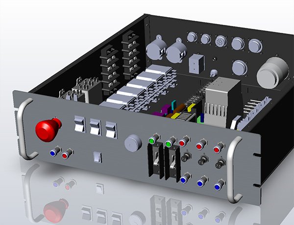 A 3D model rendering of a custom PDU.