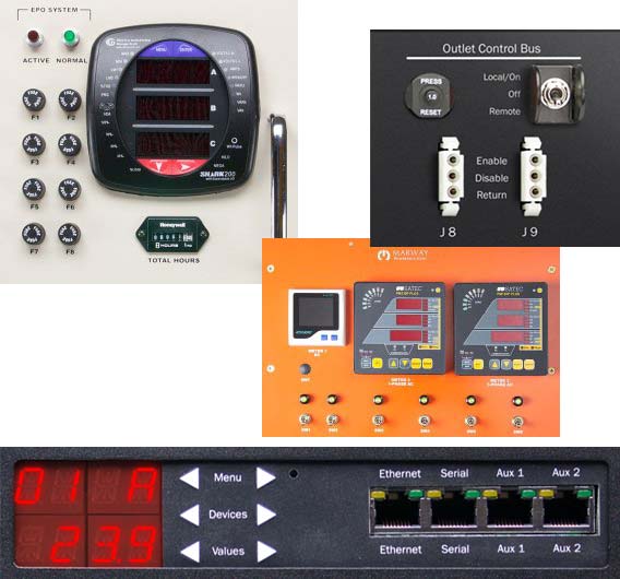 A collage of different control panel elements providing remote connectivity in custom PDUs.