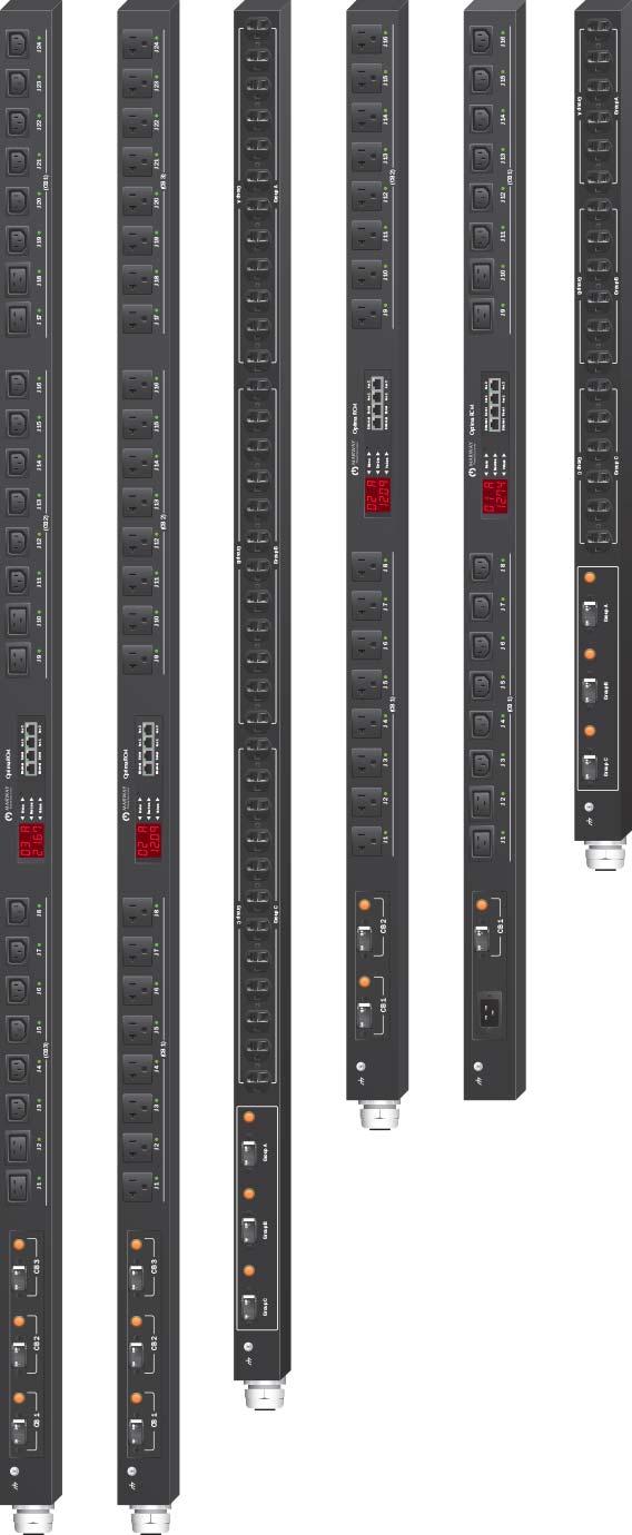 Marway 20 Amp PDUs in various vertical 0U basic and smart configurations.