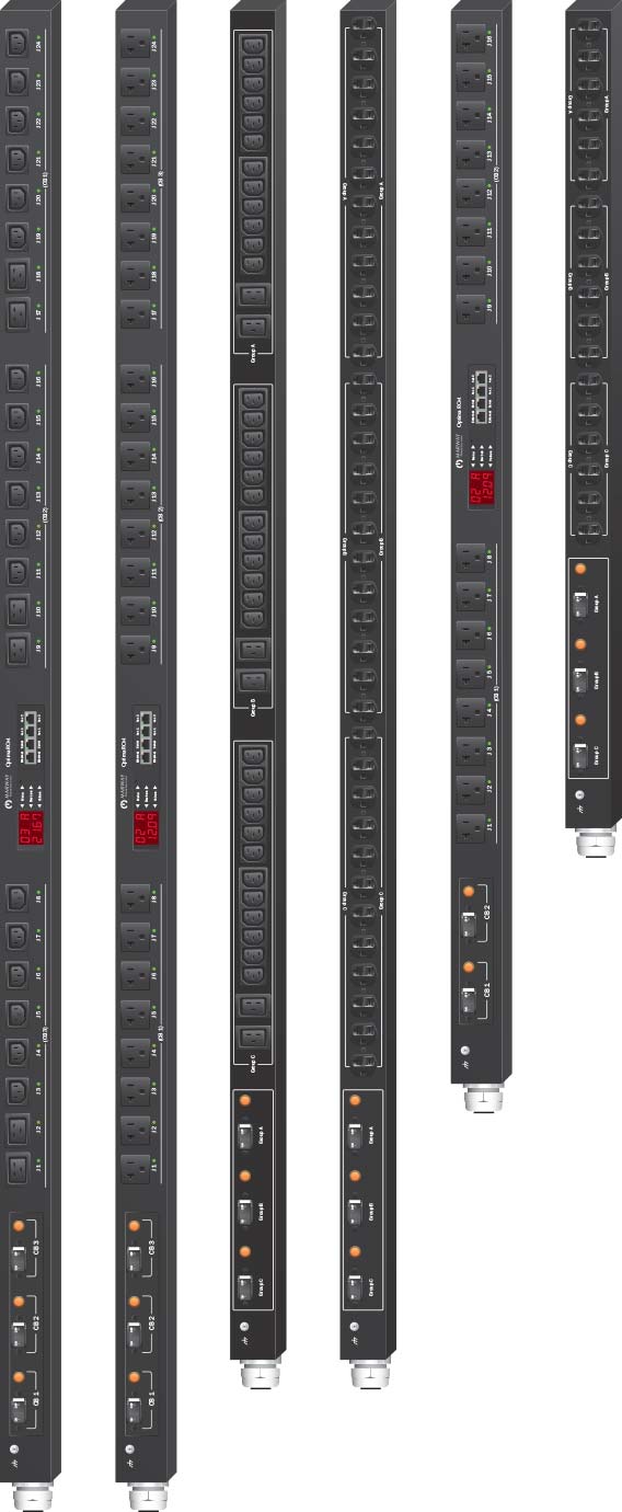 Marway 30 Amp PDUs in various vertical 0U basic and smart configurations.