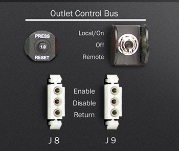 A closeup of the Optima 533 indutrial PDU remote EPO controls.