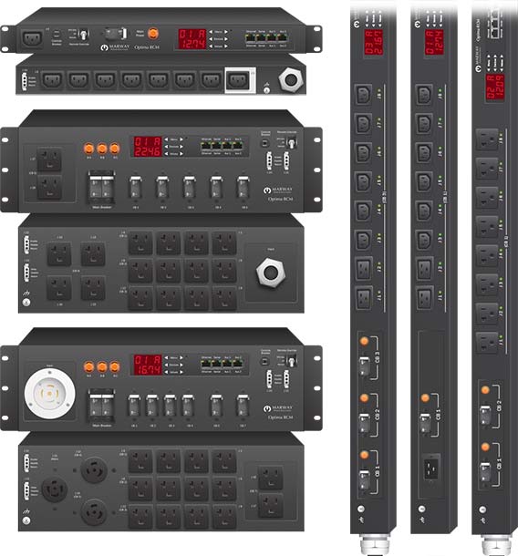 A photo of Marway standard basic and smart PDU products.