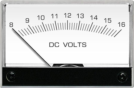 A photo of an analog meter used to show the value of DC voltage.